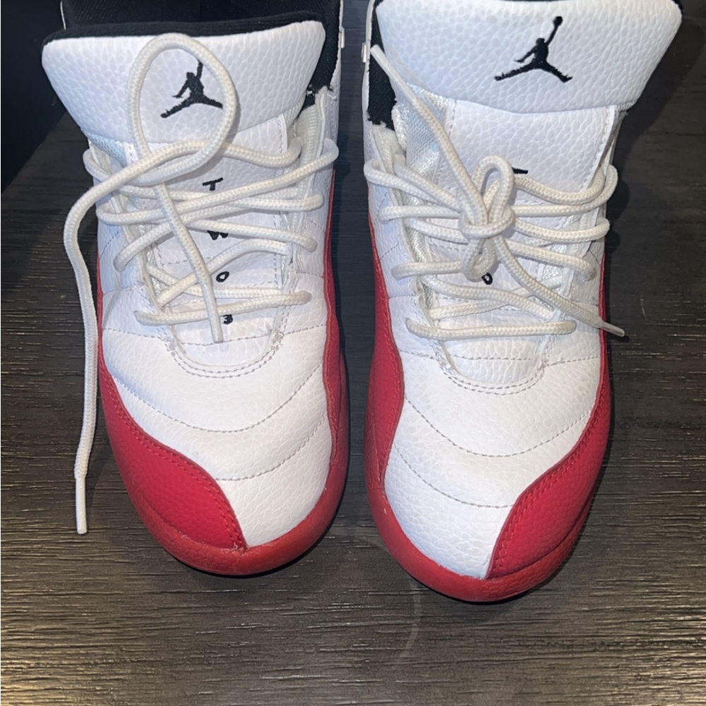 Kids Jordan White and Red Sneakers
